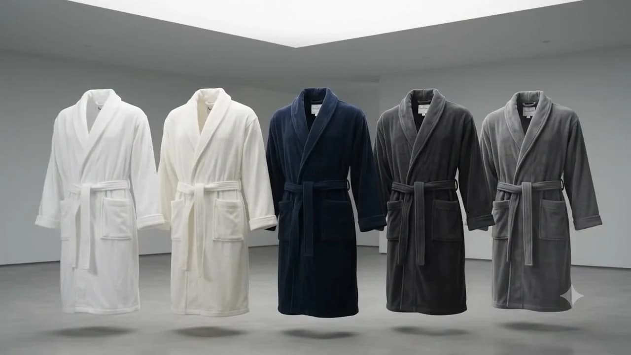 Anabyn bathrobe colourways - white, ivory, navy, grey and charcoal