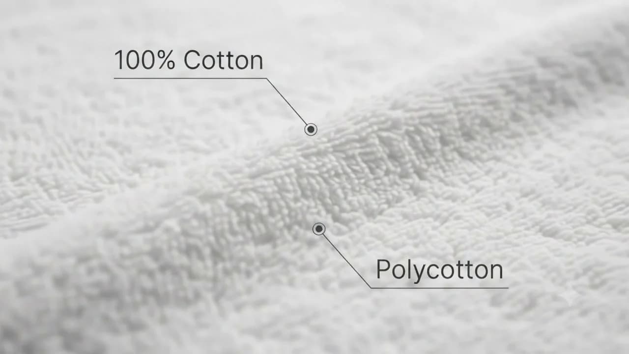 Close-up comparing 100% cotton and polycotton bathrobe fabric