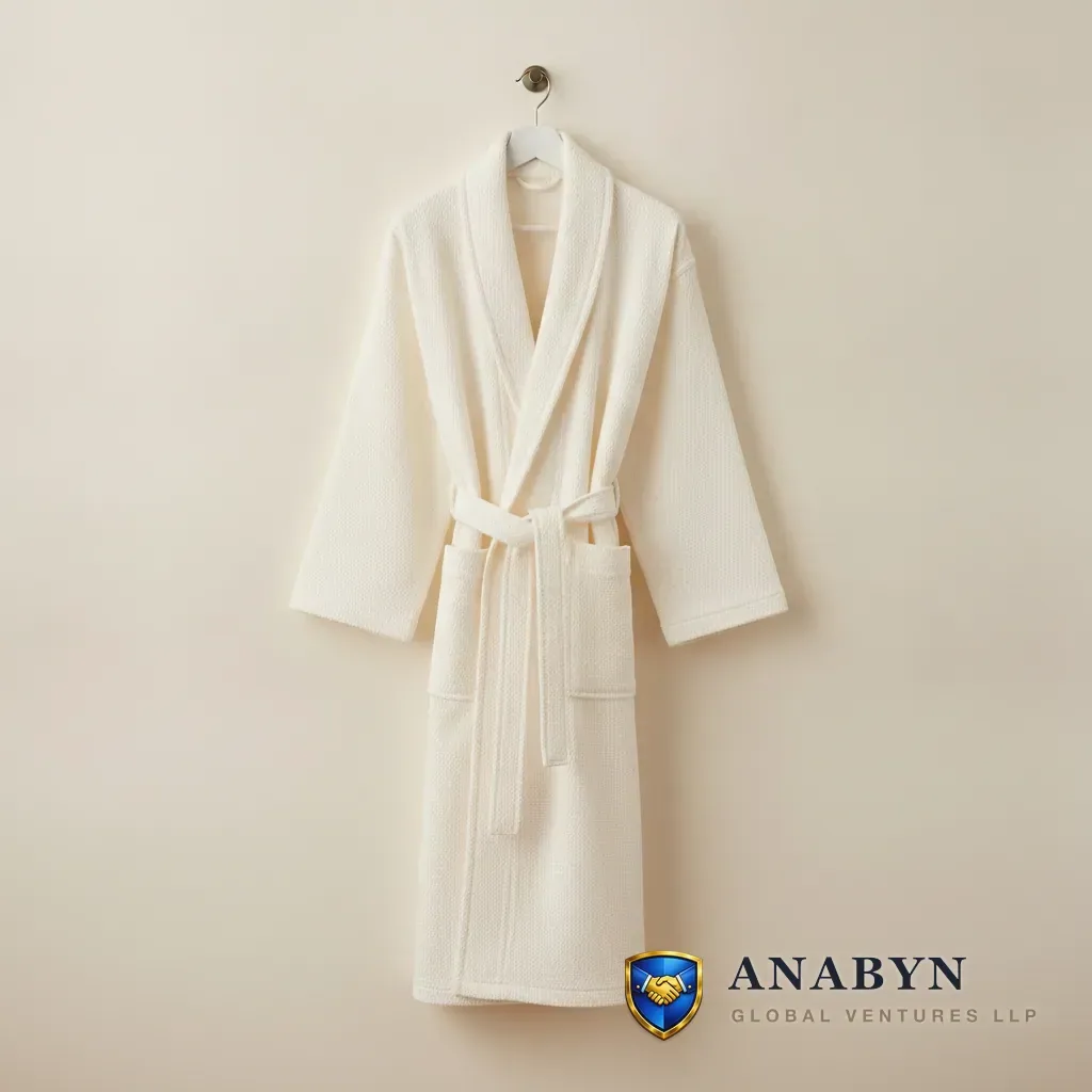 White waffle bathrobe with shawl collar